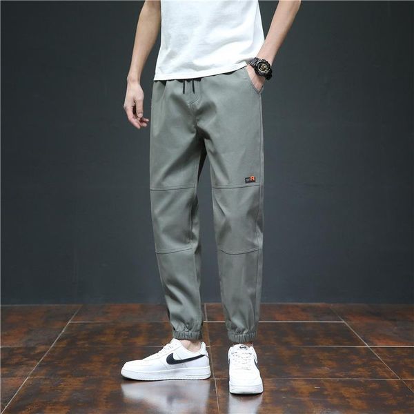 

spring autumn casual trousers men loose straight cotton solid color small feet plus size sports korean style trend cargo pants, Black