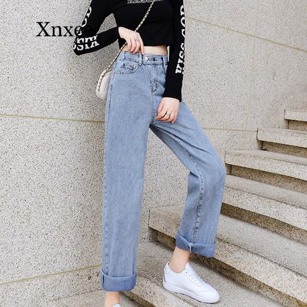 

women's jeans women pants leisure loose high waist vintage wide leg jean long korean style all-match simple full-length, Blue