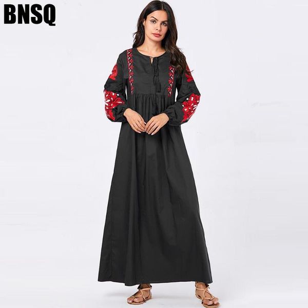 

casual dresses bnsq black blue wool floral embroidery long sleeve dress aftan islamic clothes turkey arabian maxi abaya robe kaftan, Black;gray