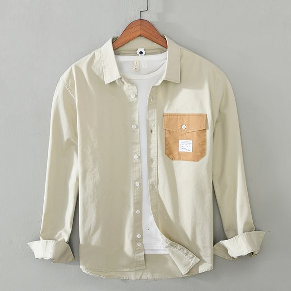 

2021 new 100% cotton long-sleeved brand shirt casual khaki unique for men fashion comfortable shirts male camisa chemise 8me1, White