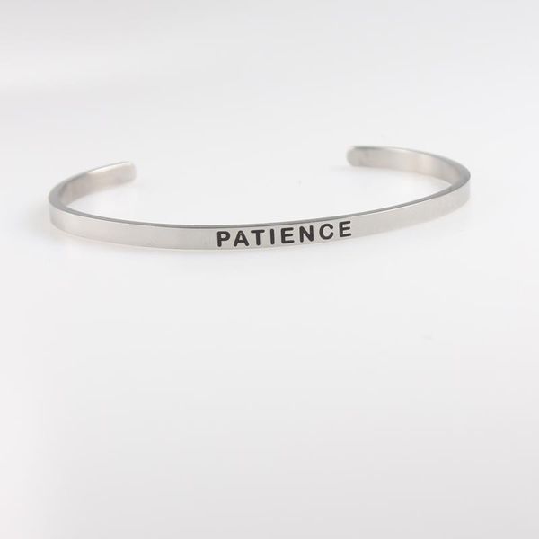 

bangle 2021 316l stainless steel positive inspirational patience mantra bracelets bangles for wemon jewelry, Black