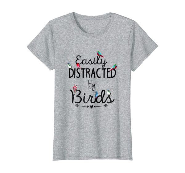 

womens easily distracted by birds t-shirt watercolor birds art, White;black