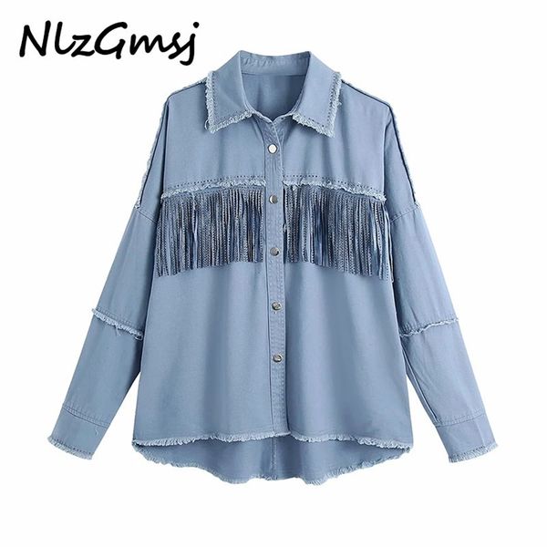 

jacket women tassel denim rivets vintage woman coat patchwork bomber 04 210628, Black;brown