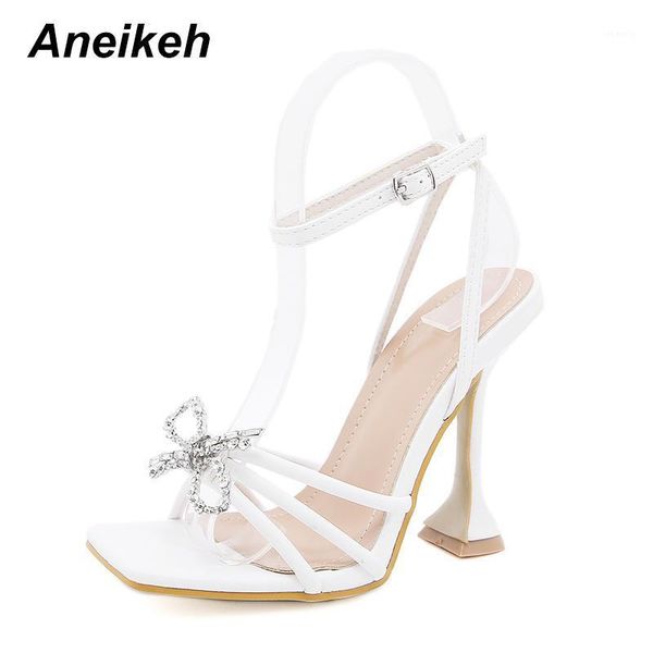 

sandals aneikeh 2021 summer fashion women shoes gladiator pu thin heels party shallow solid concise ankle buckle strap black1, Black