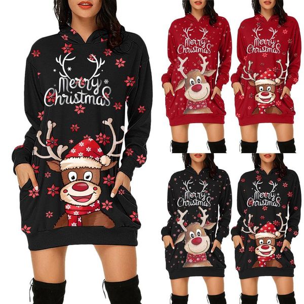 

women's hoodies & sweatshirts christmas 2021 women fashion hoodie bag hip pocket print dress festival clothing robe, Black