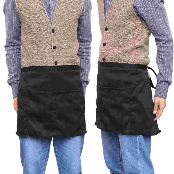 

aprons short waist kitchen apron half bib maid costume with pocket party favors for waitress (black)