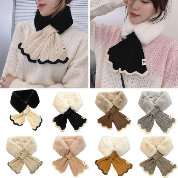 

scarves winter plush scarf woman thick fish tail wool knit cross fur collar outdoor cycling neck protect cervical spine warm scarve, Blue;gray