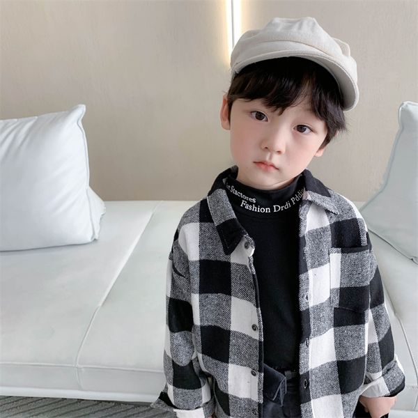 

autumn winter fashion baby boys fleece thicken plaid shirts warm base long sleeve shirts 210306, White;black