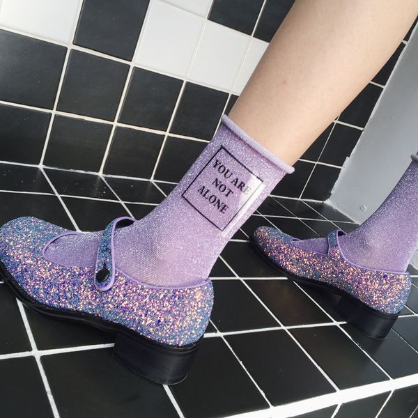 

pattkin japan and south korea letters sier onion bright silk crimped women' street fashion socks, Red;black