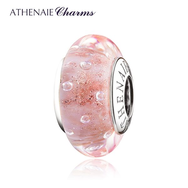 

athenaie 925 sterling silver murano glass beads pink gold sands bubble charms bead for bracelets bangle and necklaces girlfriend q0531, Black