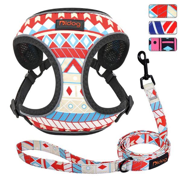 

dog collars & leashes adjustable nylon harness leash set reflective printed mesh puppy vest pet walking lead for small medium dogs chihuahua