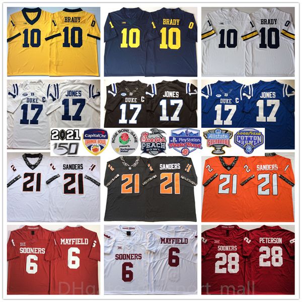 

college ncaa football jersey oklahoma sooners 28 adrian peterson 6 baker mayfield state 21 barry sanders duke blue devils 17 daniel jones to, Black