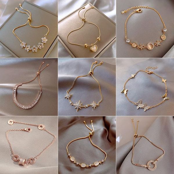 

link, chain exquisite adjustable bracelet bangle flower star heart butterfly opal zircon women gold for jewelry, Black