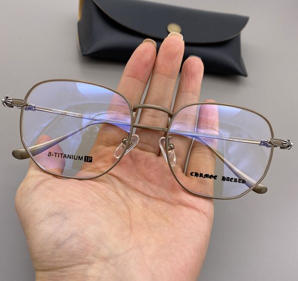 

krosin glasses polygonal pure titanium ultra light large frame silver myopic flat lens, White;black