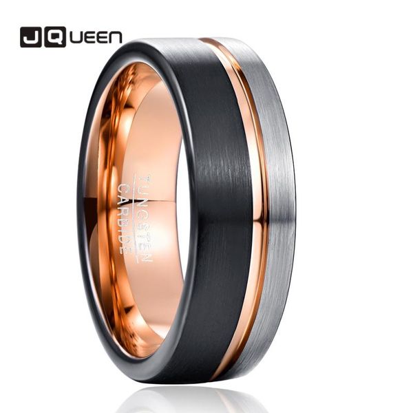 

new fashion rose gold color groove woman men's tungsten carbide ring classic wedding brushed black male jewelry rings for band, Slivery;golden