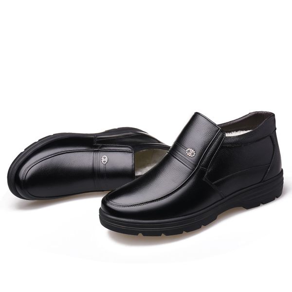 

Genuine Leather Shoes Men Winter Boots Warm Cotton Shoes for Cold Winter Cow Leather Men Ankle Boots Male Footwear 896Dress Shoes, Black