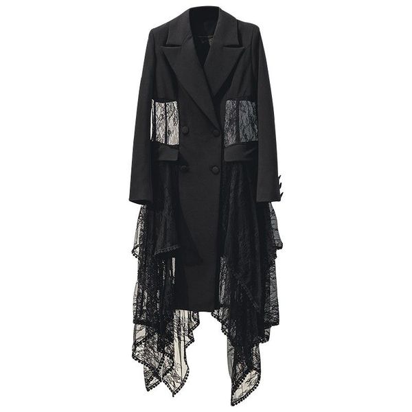 

women's jackets suit jacket 2021 autumn long-sleeved lace stitching women coats hollow black trendy ladies overcoat, Black;brown