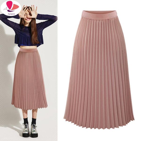 

skirts summer fashion long pleated woman 2021 chiffon folded loose solid colour beach maxi skirt, Black