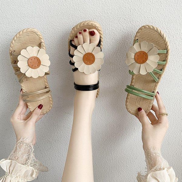 

slippers fashion women slides lovely sunflower girl non-slip sandals comfort casual shoes summer, Black