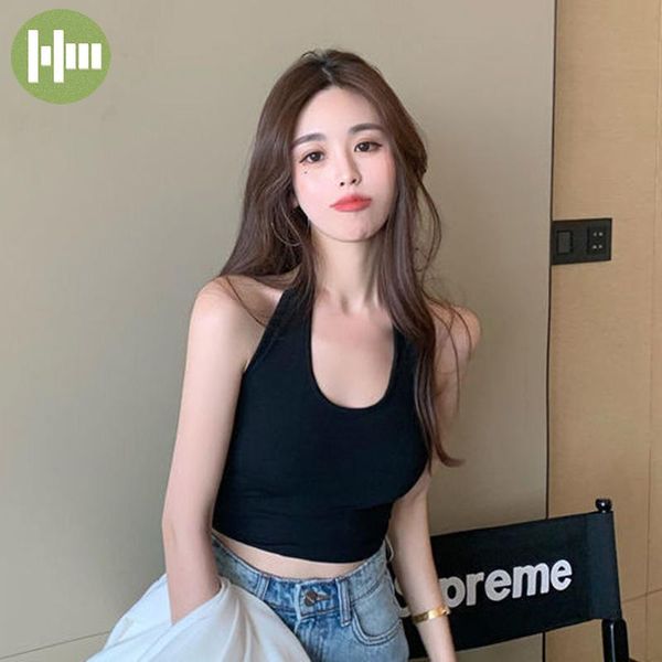 

women's tanks & camis women thin summer hanging neck short halter tank sling sports outer wear vest, White