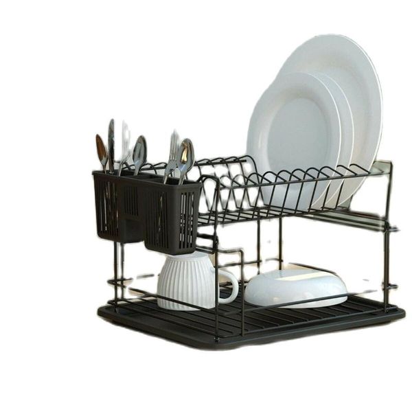 

kitchen storage & organization 2 tier dish drying rack basket organizer light duty bench with drain black