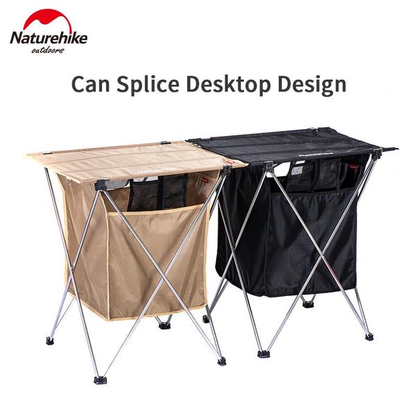 

naturehike camping foldable table with storage box 1.2kg stitchable desk2-in-1 table 40l box portable aluminum alloy support