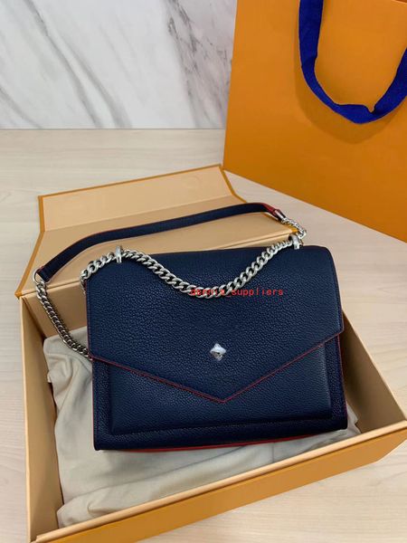 

m53196 mylockme bb bag navy blue calfskin leathe chain crossbody bag handbags purses trendy woman messenger bag with silver-colour hardware