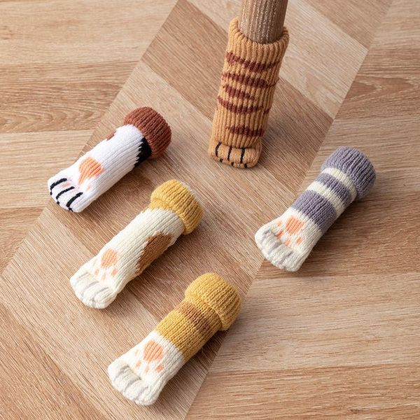 

chair covers 24 16 pcs cat table foot socks leg floor protectors non-slip knitting for furniture cartoon home decor