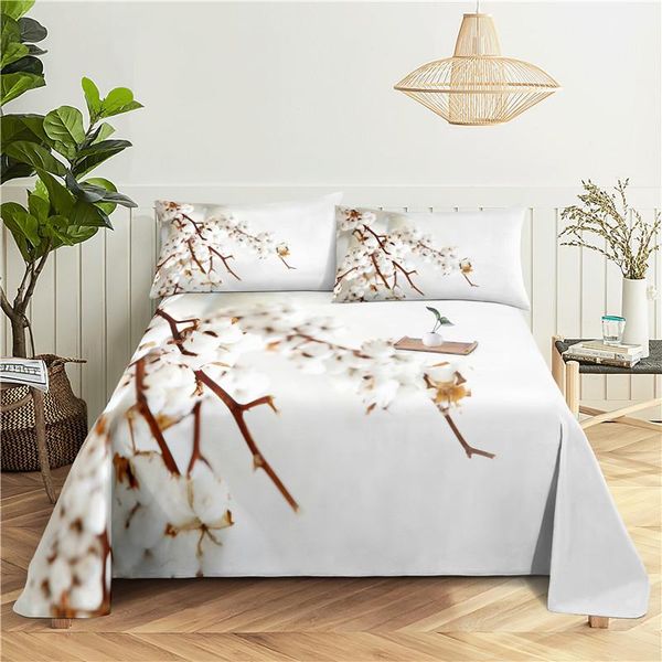 

sheets & sets branch flower 0.9/1.2/1.5/1.8/2.0m digital printing polyester bed flat sheet with case print bedding set