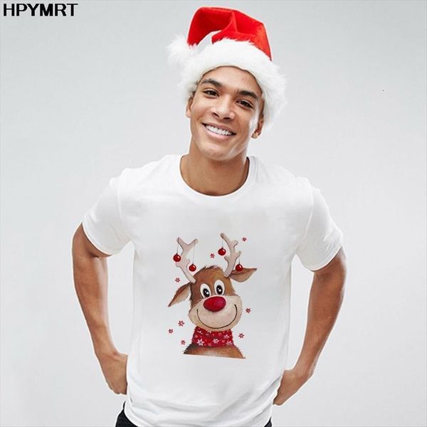

men kawaii harajuku fashion cute women t shirts santa claus reindeer tee cartoon clothes merry christmas male, White