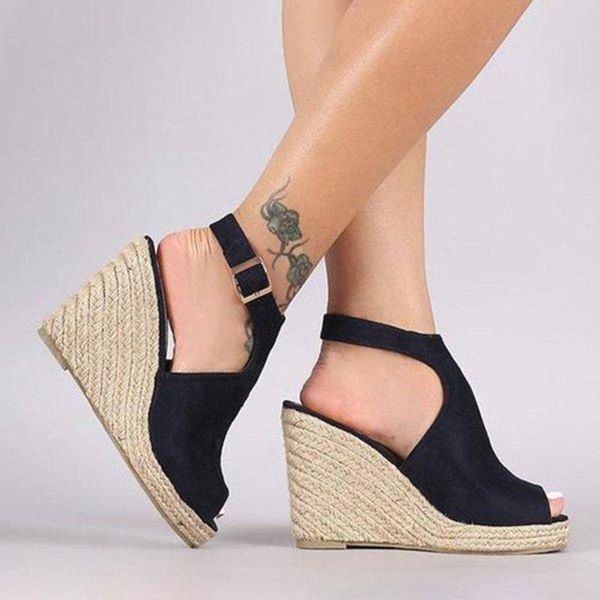 

sandals summer women platform fashion solid high heels wedges elegant roman open toe party shoes size 35-43#fs, Black