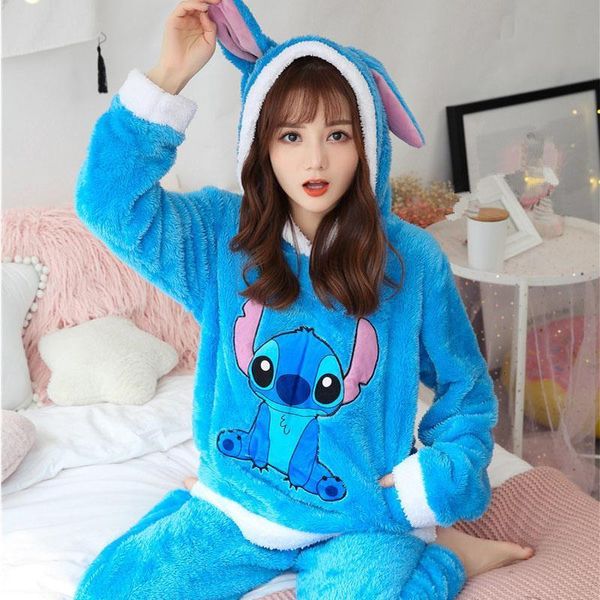 

pyjamas women rabbit animal pajamas set winter thick warm flannel pijamas mujer sleepwear anime customes home night wear, Black;red