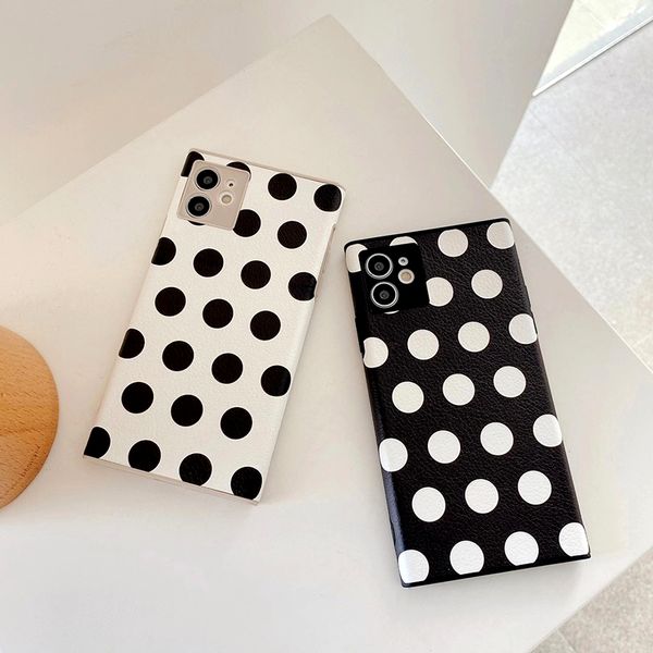 

cute simple polka dot square phone case for iphone 12 pro max case 12mini 11pro max xs max xr x 6 7 8 plus wave point soft cover