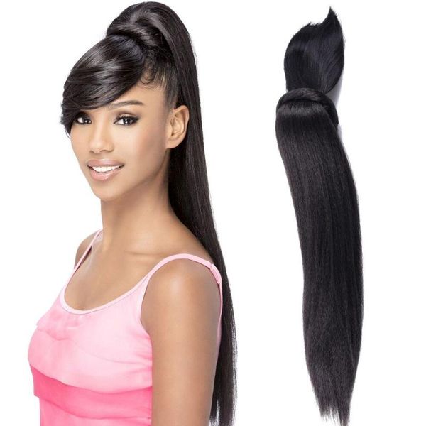 

synthetic wigs long kinky straight hair ponytail with bangs fake bun and bang set pony tail for women clip in, Black