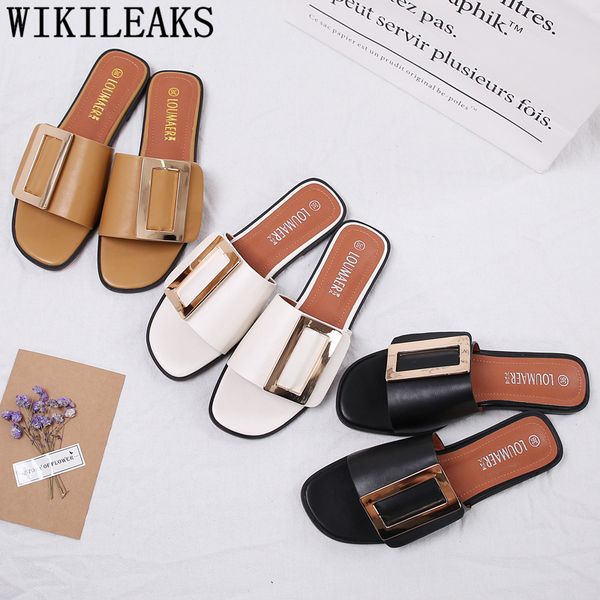 

leather slippers korean style women slippers summer luxury slippers women big size 43 designer slides women 2020 buty damskie, Black