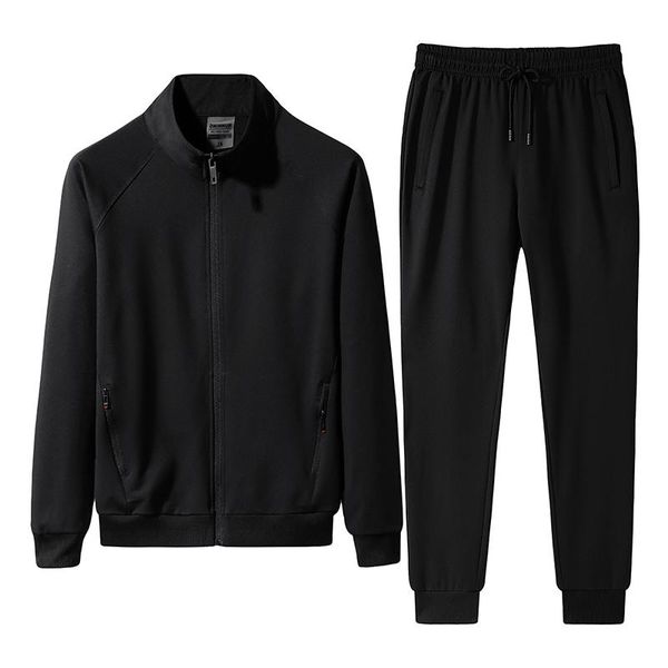 

men sportswear suit new spring autumn 2 pieces sets jacket + pants male casual slim fit tracksuit mens solid clothing, Gray