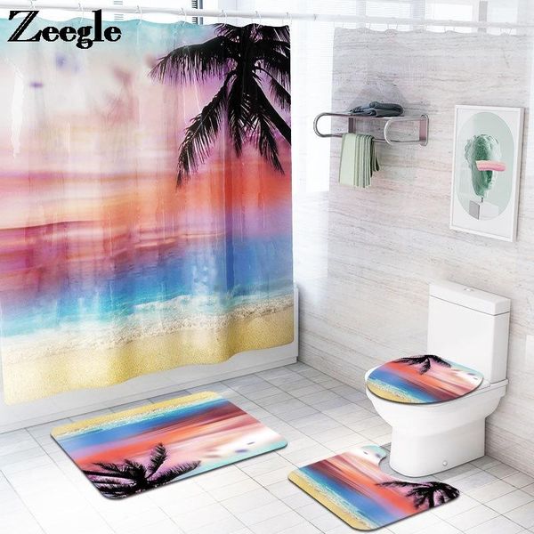 

printing bath mat and shower curtain set microfiber bathroom floor mat absorbent bathroom carpet non-slip foot