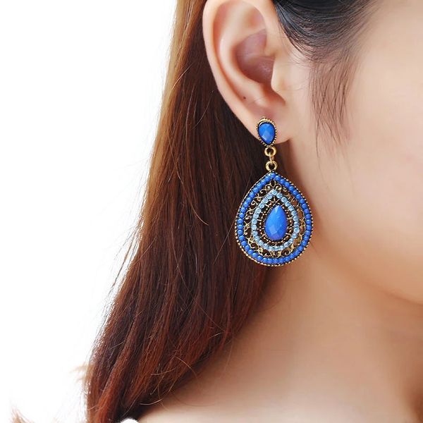 

bohemian rhinestone water drop pendant ear stud piercing earrings clothing accessories for women green free, Silver