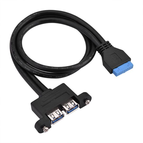 2021 Frontpanel-Linie Dual-Port-USB-3.0-A-Buchse, Schraubplattenmontage auf 20-Pin-Header-Motherboard-Flachkabel