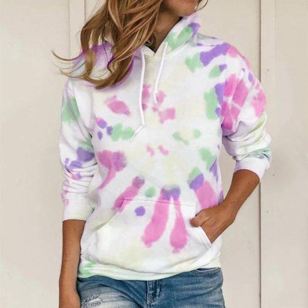 

women's hoodies & sweatshirts fashion women plus size autumn tie-dye printed gradient loose pullover long sleeve hooded sweatshirt suda, Black
