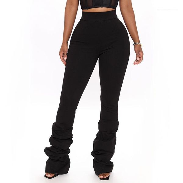 

solid color stacked pants slim fashion casual women clothes 2021 spring high waist womens leggings, Black;white