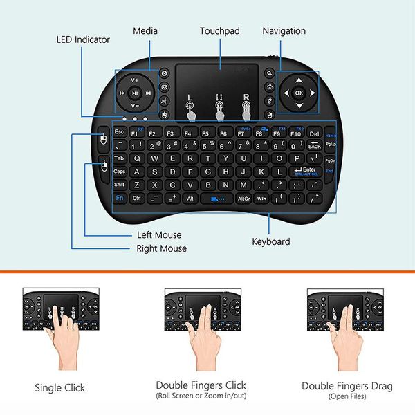 

keyboards i8 mini wireless keyboard 2.4ghz russische engels versie air mouse met touchpad voor lapandroid tv box pc