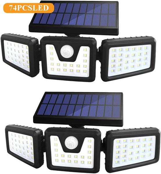

2021 creative design three head motion radar sense solar power sunshine charge led wall lamp outdoor