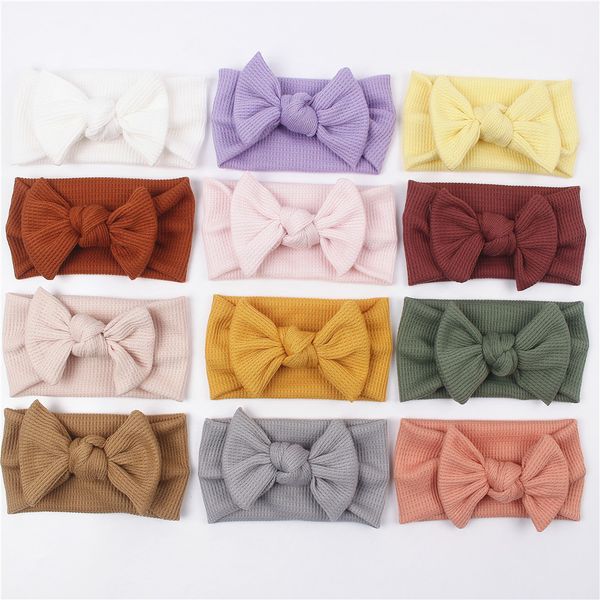 2021 Waffle recém-nascido Knit Bow Headbands Bebê de Algodão Sólido Bowknot Headband Infantil Head Envoltórios Crianças Meninas Acessórios De Cabelo