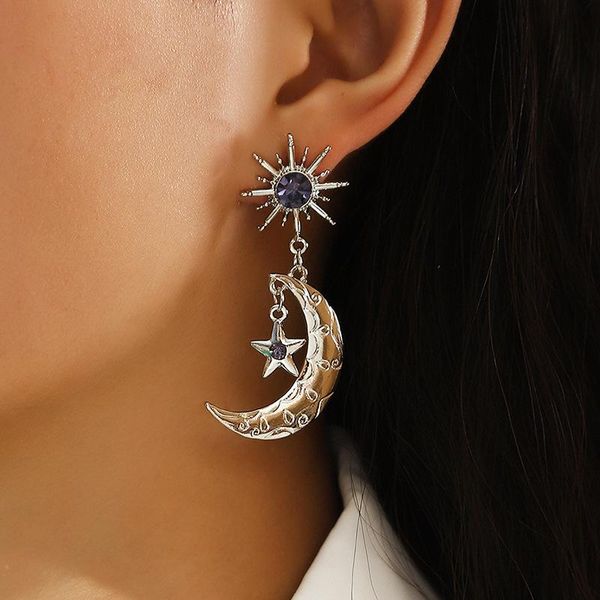 

dangle & chandelier shining star moon earrings for women jewelry korean patry aretes de mujer modernos 2021 luxury designer, Silver