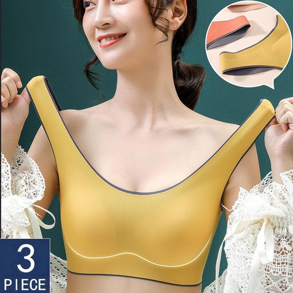 

3pcs push up bralette underwear latex seamless bra bras for women cooling gathers -proof female intimate comfortable bra, Red;black