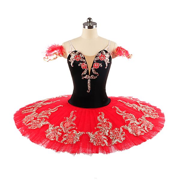 

stage wear red black velvet pancake platter tutu costume performance competition professional tutus ballerina classical red gold ballet dres, Black;red