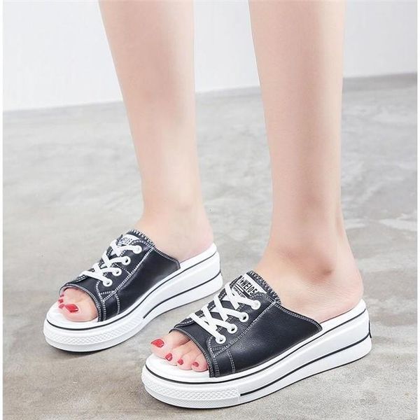 

slippers women wear 2021 korean version of the muffin platform wedge sandals and, Black