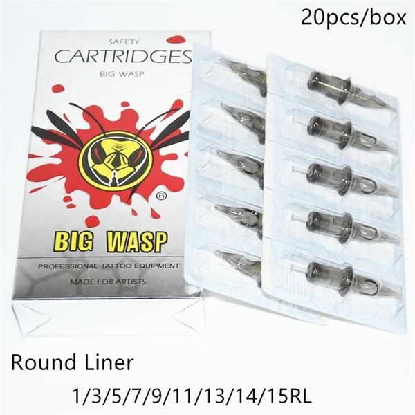 Bigwasp 20pcs / box monouso Trucco permanente Trucco per tatuaggio a cartuccia a cartuccia RL / RM / M1 / ​​RS Pistola per pistola 1/3/3 / 7/9/11/13 / 14 / 15RL 211229