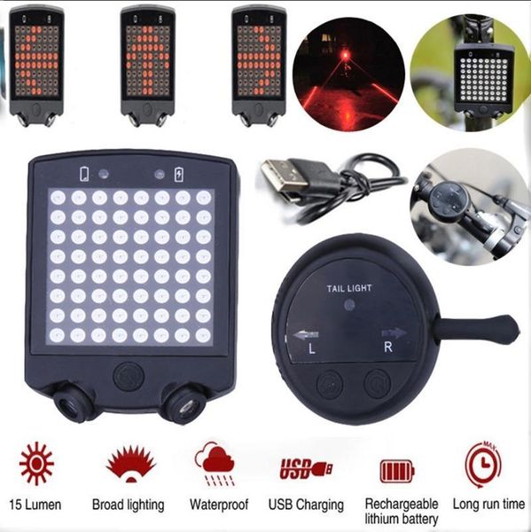 

wireless bicycle laser tail light bike turn signal remote control safety led warning taillight usb rechargeable rear headlight